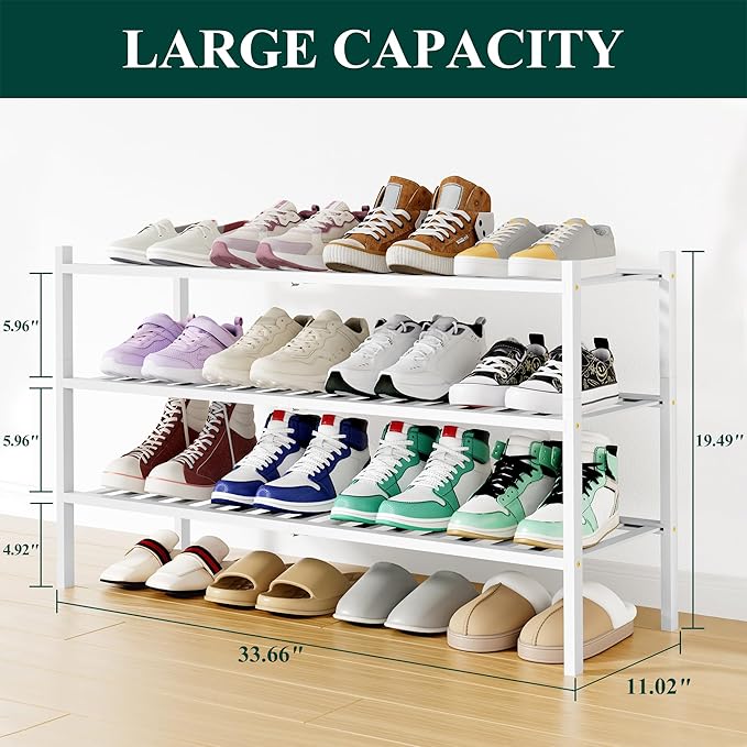 Smiry Shoe Rack, 3 Tier Long Bamboo Shoe Organizer, Stackable Free Standing Wooden Shoe Storage Shelf for Closet, Entryway, F