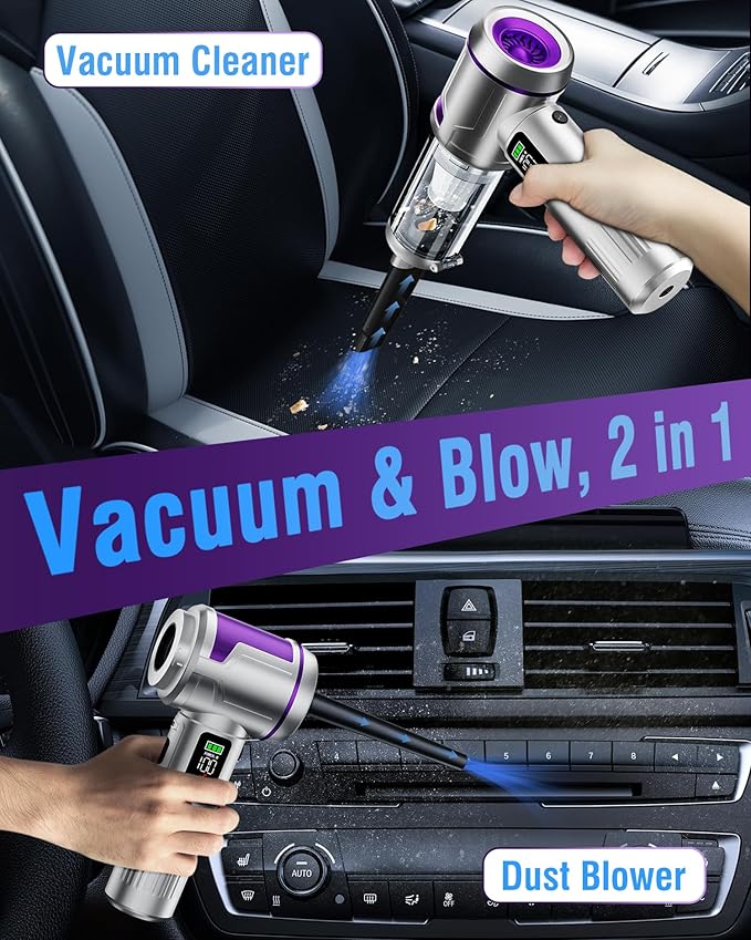 Handheld Car Vacuum Portable Cordless, 22000Pa High-Power Suction Hand held Vacuum Cleaner & Air Duster for Car Cleaning, Hom