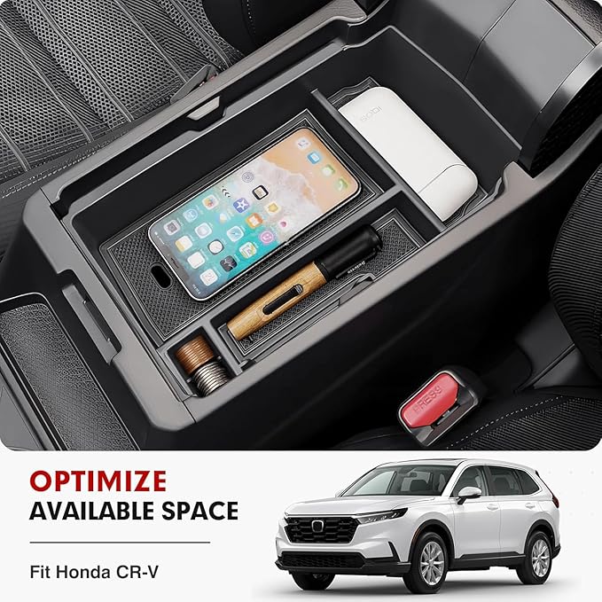Autorder Center Console Organizer for 2023 2024 2025 2026 Honda CRV Accessories Center Console Storage Box Secondary Insert Tray Black & Red Non-Slip Silicone Mats