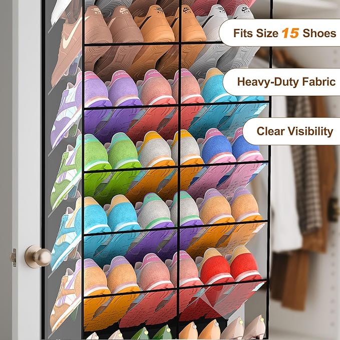 20-30 Pairs Over the Door Shoe Organizer, Transparent PVC Hanging Shoe Rack for Closet, 10-Tier Door Shoes Storage, Crystal-C