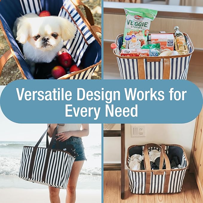 CleverMade Collapsible LUXE Tote - Reusable Grocery Shopping Storage Bag Organizer w/Handles Reinforced Bottom
