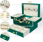 Dajasan Jewelry Organizer Box, Large Velvet Jewelry Boxes for Women Girls, Space-Saving 3 Layers Jewelry Storage Case with Dr