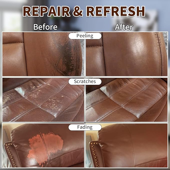 Medium Brown Leather Recoloring Balm,Leather Couch Scratch/Stain Remover,Leather Repair kit for Vinyl Furniture and Car Inter