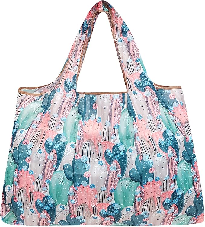 allydrew Large Foldable Tote Nylon Reusable Grocery Bags, 6 Pack