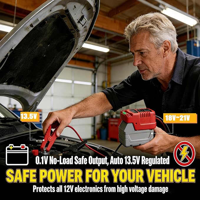 Car Jump Starter, Compatible with Milwaukee M18 18V Tools Battery, Jumper Cables with 30A Fuse & Protection Circuit, 13.5V Regulated Portable Jumping Cables for 12V Cars Motorcycles Lawn Mowers