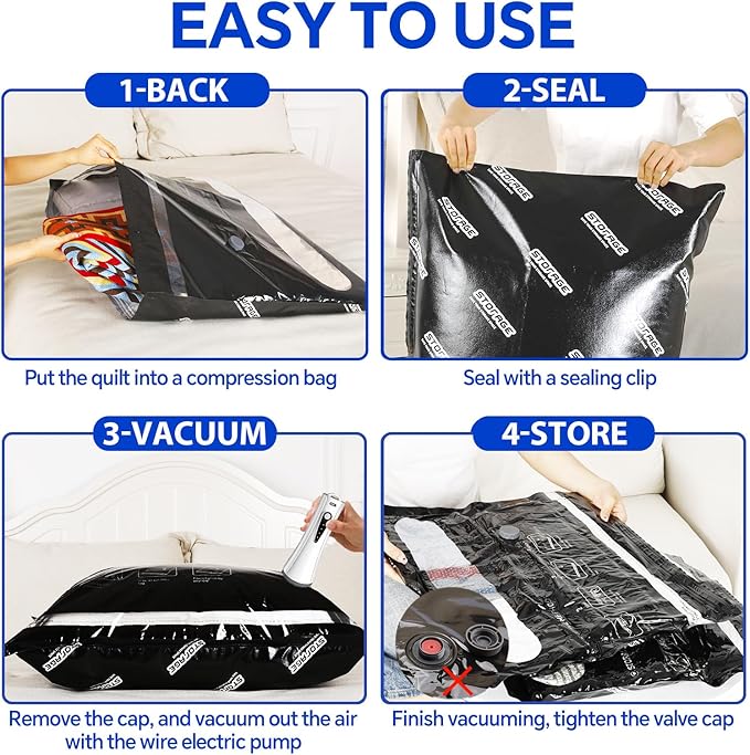 Travel Vacuum Storage Bags with Electric Pump, 15 Pack Vacuum Seal Bags for Clothing, Bedding, Pillow, Comforters, Blankets, 