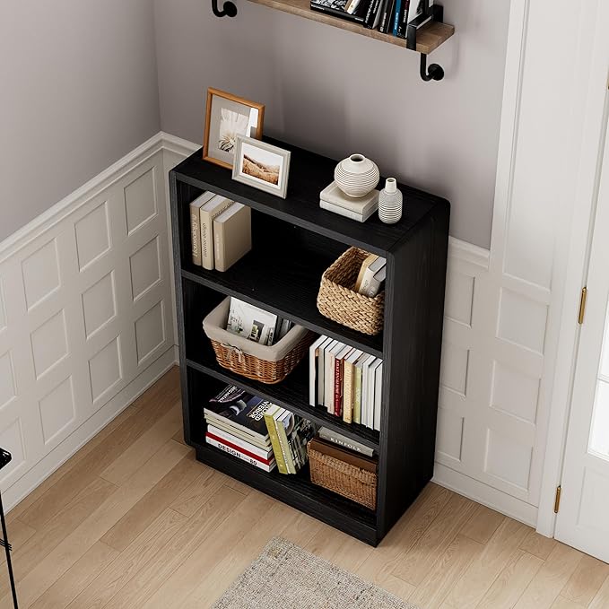 ChooChoo 3-Tier Bookcase, Wooden Bookshelf, Farmhouse Bookshelf with Open Storage, Tall Bookcase for Bedroom and Home Office,