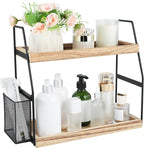 Bathroom Counter Organizer, 2-Tier Standing Storage Shelf with Basket, Wood Tray for Skincare Vanity Organizer