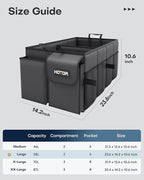 HOTOR Foldable Trunk Organizer - SUVs & Sedans, Sturdy Car Organization With 2 Compartments, Black, 23.6x14.2x10.6