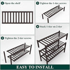 Smiry Shoe Rack, 3 Tier Bamboo Shoe Organizer, Stackable Free Standing Wooden Shoe Storage Shelf for Closet, Entryway, Front 