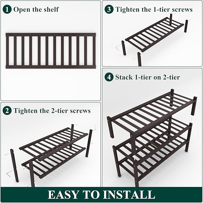 Smiry Shoe Rack, 3 Tier Thick Bamboo Shoe Organizer, Stackable Free Standing Wooden Shoe Storage Shelf for Closet, Entryway, 