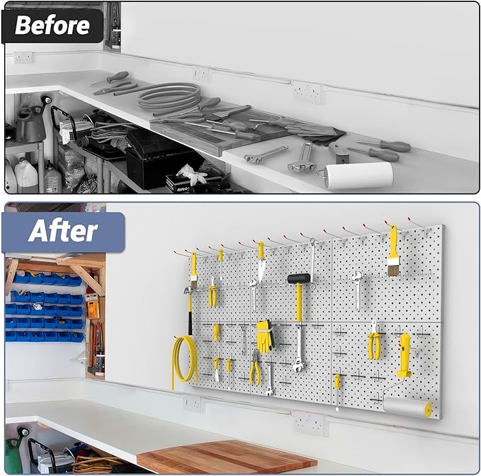 WALMANN 6-Pack 12"x16" Metal Pegboard Panels for Garage, Tool Organizer Pegboards for Pegboard Hooks - Compatible with 1/8" &