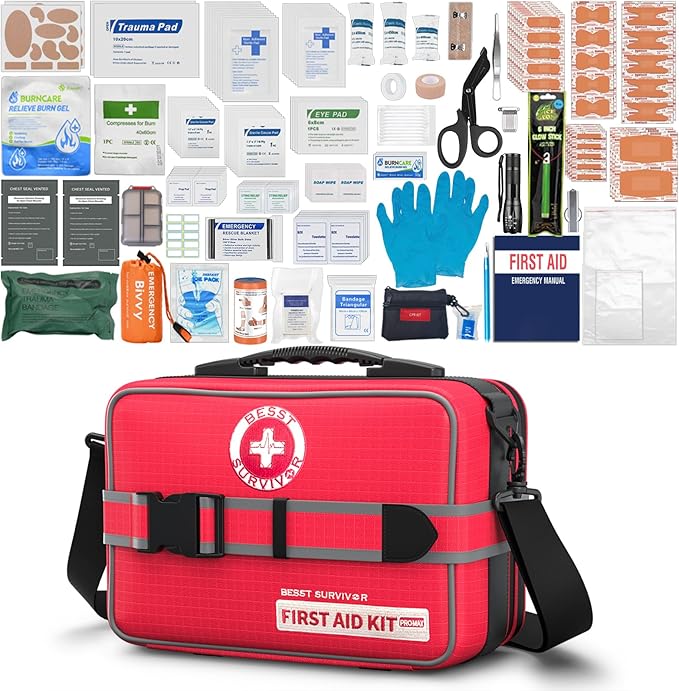 401 Piece First Aid Kit with Chest Seals -Labeled, Expandable & Mountable, Emergency Medical Kit for Home, Car, Camping & Out