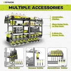 KAFAHOM Power Tool Organizer Wall Mount, 4-Tier Drill Holder for Cordless Tools, 2-Pack Set, Garage Storage Rack with Side Ho