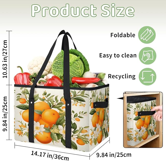 Reusable Grocery Bags Heavy Duty Shopping Bags Foldable Large Tote Bags with Long Handles & Hard Bottom
