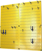 Wall Control Kitchen Pegboard Organizer Pots and Pans Storage Rack Organization Kit with Yellow Pegboard and Blue Accessories