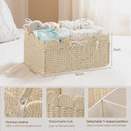 HBlife Large Baby Diaper Caddy, Paper Rope Storage Baskets Nursery Bin with Removable Divider, Portable Car Organizer for Dia