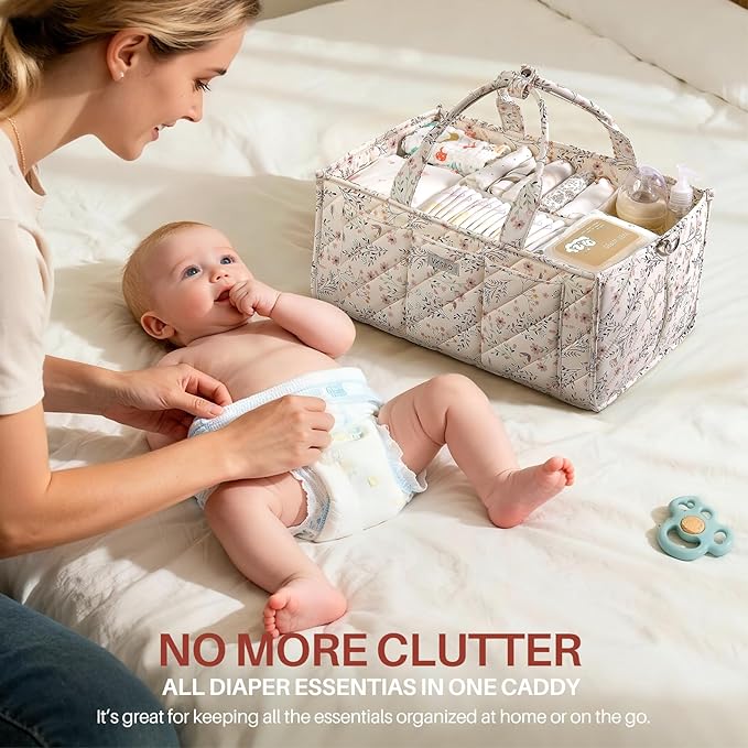 Extra Large Diaper Caddy Organizer – Big Baby Essentials Nursery Storage Basket with Zipper Pocket & Shoulder Strap, Splashpr