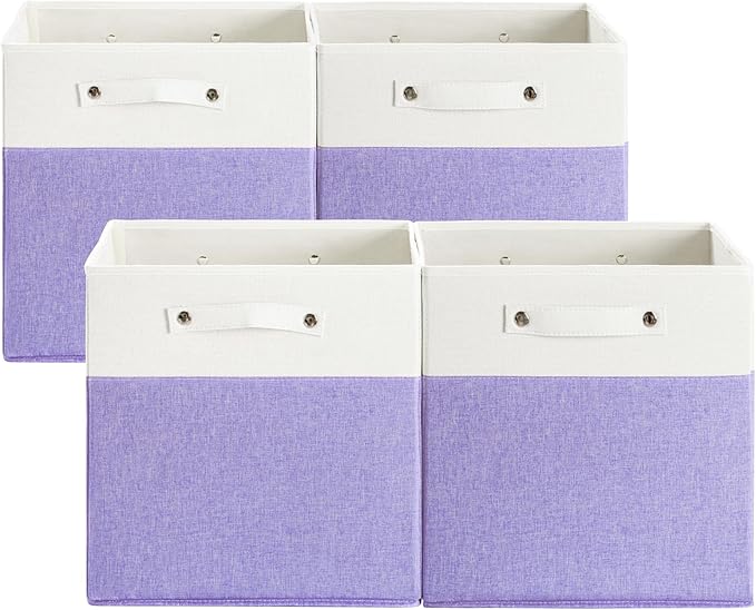FinishingBo 13 x 13 Inch Fine Linen Storage Bins with Handles，Fabric Cube Boxs，Basket Organizers for Shelves for Home, Closet
