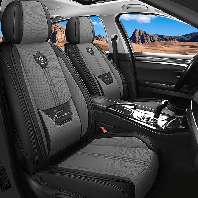 LINGVIDO Car Seat Covers for Front Seats (2 Seats) - Premium Perforated Nappa Leather,Waterproof Shield, Omni-Adapt Fit for S