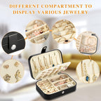 Travel Jewelry Box, PU leather Small Jewelry Organizer For Female Girls, double layer portable mini travel case for storing e