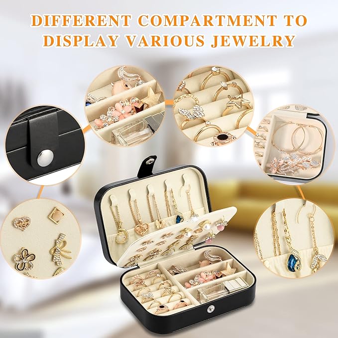 Travel Jewelry Box, PU leather Small Jewelry Organizer For Female Girls, double layer portable mini travel case for storing e