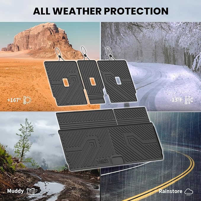 LASFIT Floor Mats&Cargo Backrest Mat for 7&8 Seats Ford Expedition Standard & Lincoln Navigator Standard 2025 2026,Costom Fit All Weather Protection TPE Easy Clean Floor Liners,4pcs.