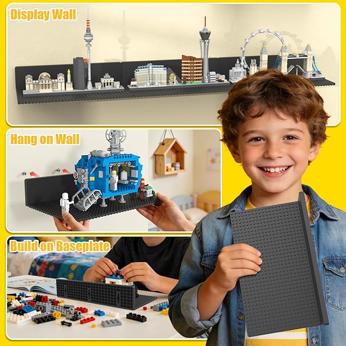 BlissBox 4-Pack Large Display Shelves for Wall Compatible with Lego Building Bricks, 11.3x6.3inch Dual-Sided 36x20 Studs for 