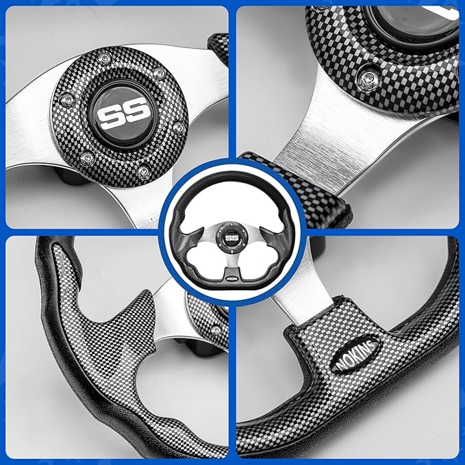 NOKINS Golf Cart Steering Wheel, Universal for EZGO TXT/RXV/Club Car DS/Precedent/Yamaha Fit Most Golf Cart (D Shape Carbon Fiber)