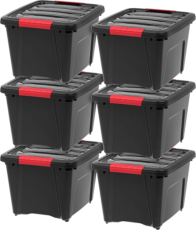 IRIS USA 19 QT Plastic Storage Box with Lid and Latches - 6 Pack - BPA-Free, Garage Organizing Solution, Durable Nestable Sta