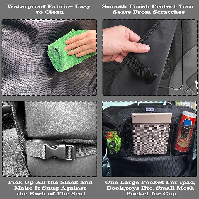 Meolsaek Kick Mats Back Seat Protector, Waterproof Oxford Seat Back Protector, Car Seat Back Protector for Kids, Back of Seat Protector for Kids Feet Car Seat (Black B -2pc)