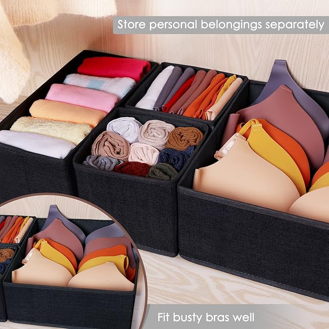 Criusia 6 Pack Clothes Drawer Organizer Dividers, Fabric Foldable Closet Dresser Drawer Organizer for Clothing, Bra Sock Unde