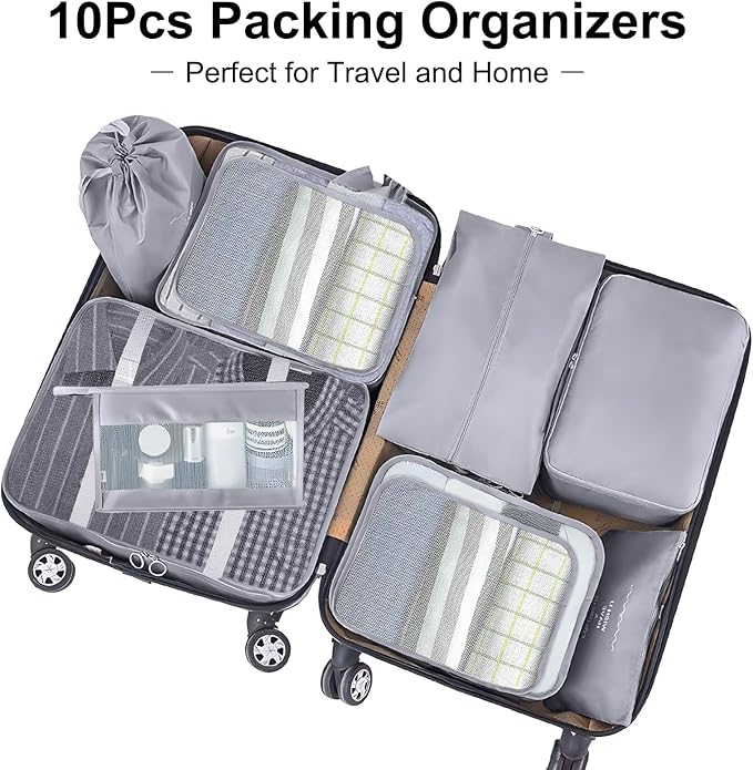 Packing Cubes for Travel-10 Set Luggage Organizer Bags for Family, Mesh Breathable Packing Cubes for Suitcases Durable Travel