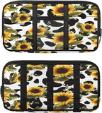 Car Sun Visor Organizer,Cow-Print Sunflower Auto Interior Accessories Pocket Organizer Glasses Clip， Truck SUV Storage Pouch Holder with Double Zipper Pockets