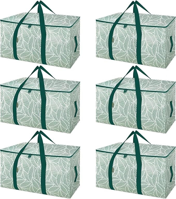 BALEINE 6-Pack Oversized Moving Bags with Reinforced Handles, Heavy-Duty Storage Tote for Clothes, Moving Supplies (Antique F