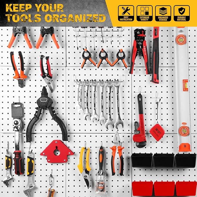 ELEAD 297 Piece Pegboard Hooks Kit, Peg Board Organizer Accessories with Bins for Organizing Various Tools, Fit 1/8 or 1/4 in