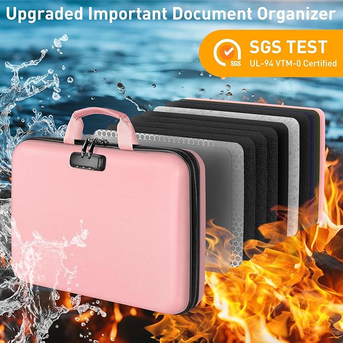 Fireproof Document Organizer Bag, 5200℉ File Organizer Safe Box, Hard Shell Document Bag with 13 Pocket Accordion File Folder