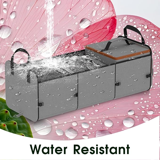 Car Trunk Organizer for SUV, Heavy Duty Waterproof Trunk Organizer, Foldable Collapsible Car Organizer with Cooler, Multi-Comp