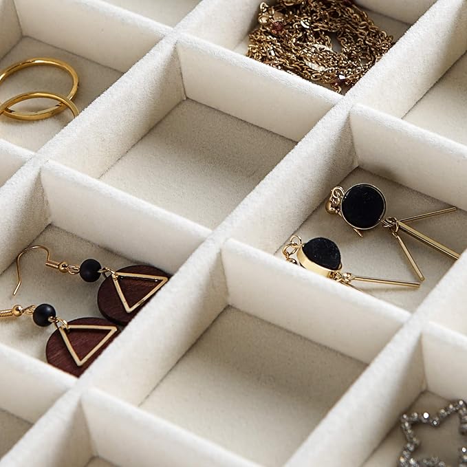 Frebeauty Velvet Jewelry Tray,12 Grid Jewelry Organizer with Clear Lid,Bracelets Holder,Jewelry Display Case with Clasp,Drawe