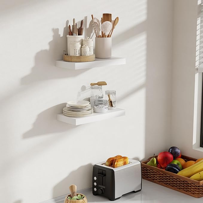 16 Inch Floating Shelves, 8 Inch Deep Floating Shelves for Wall, Hanging Shelf with Invisible Brackets, Deep Shelves for Bath