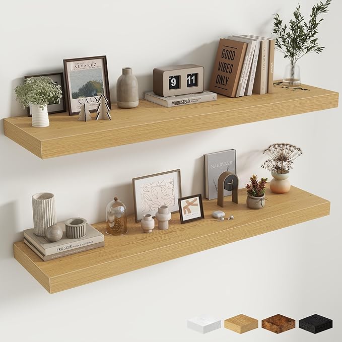 Fun Memories 48 Inch Floating Shelves for Wall - 12 Inch Deep Fireplace Mantel Shelf - Wood Floating Shelf for Wall - Large S