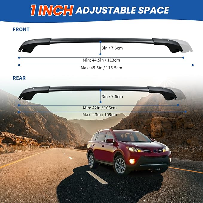 Roof Rack Cross Bars Compatible with Toyota RAV4 2013 2014 2015 2016 2017 2018 with Raised Side Rails Heavy Duty Aluminum Crossbars Black Luggage Carrier Rooftop Cargo