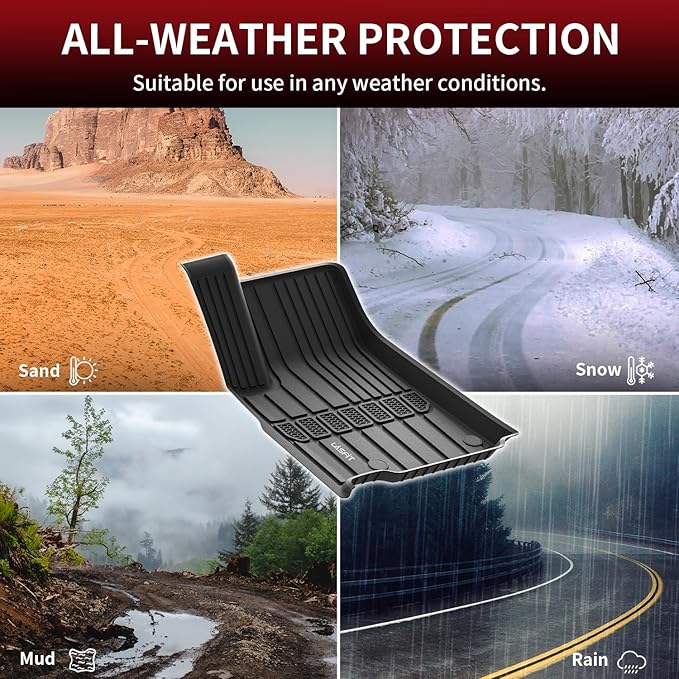 LASFIT Floor Mats for Jeep Grand Cherokee L 2021-2025 2026 (ONLY for 6 Seaters Without Center Console) All Weather Custom Fit Car Floor Liners Trunk Mat Black