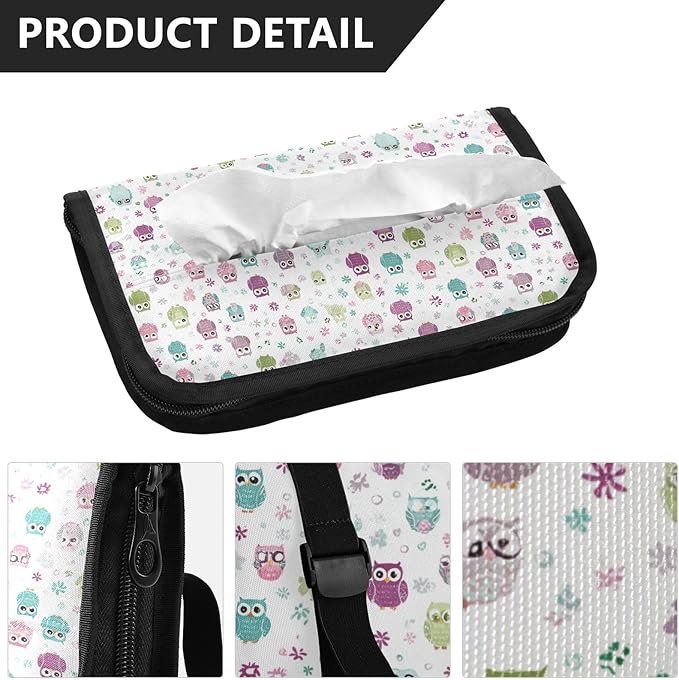 Car Tissue Holder Car Visor Organizer Tissue Box Holder for Car Sun Visor Organizer with Car Vehicle Accessories Essentials Interior for Women Men Kawaii Owls and Flowers