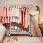 Heavy Duty Clothes Rack - Load 500 LBS, Rolling Clothing Rack for Hanging Clothes with Lockable Wheels & Shelves, Extendable 
