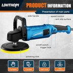 LDHTHOPI Buffer Polisher, 1800W 6 inch/7 inch Rotary Buffer Polisher Waxer, 750-3100RPM Car Buffers and Polishers with 6 Variable Speeds, for Car, Boat, Furniture, Floor