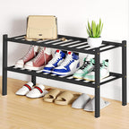 Smiry Shoe Rack, 2 Tier Bamboo Shoe Organizer, Stackable Free Standing Wooden Shoe Storage Shelf for Closet, Entryway, Front 