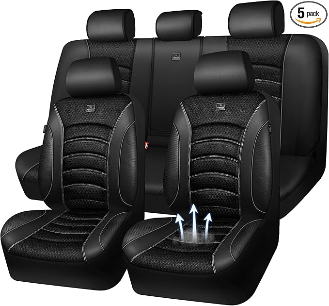 CAR PASS Comfortable 3D Foam Mesh Leather Car Seat Covers Full Sets, Air Cool Mesh Breathable Seat Covers for Car, Universal 