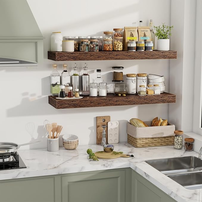 40 Inch Floating Shelves, 12" Deep Floating Shelf Wall Mounted, 40" Wall Shelves, Rustic Deep Bookshelf, Extra Deeper & Thick