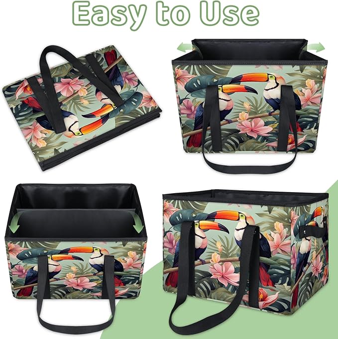 Reusable Grocery Bags Heavy Duty Shopping Bags Foldable Large Tote Bags with Long Handles & Hard Bottom